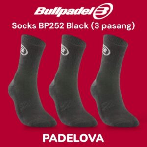 Bullpadel BP252 Socks 3 Pasang Hitam Original Kaos Kaki Padel Premium Nyaman Breathable Size M L