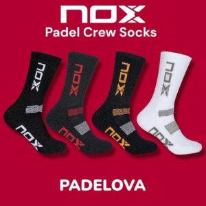 Nox Padel Crew Performance Long Socks Original Kaos Kaki Padel Premium Pro Technical Nyaman Anti Slip Size 39-45 Isi 1 Pasang Hitam Putih Abu Merah Oranye Navy