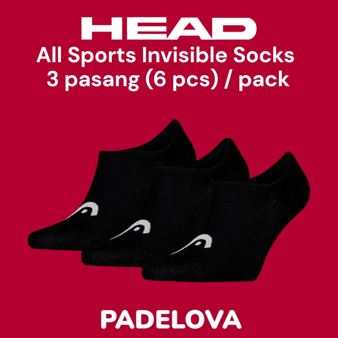 HEAD All Sports Invisible Socks Hitam 3 Pasang untuk Padel, Tennis, Pickleball, etc