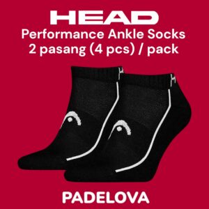 HEAD Performance Sneaker Socks Hitam Putih 2 Pasang Kaos Kaki Olahraga Padel Tennis Pickleball